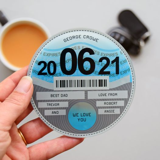 Personalised Glass Tax Disc Coaster for Dad
