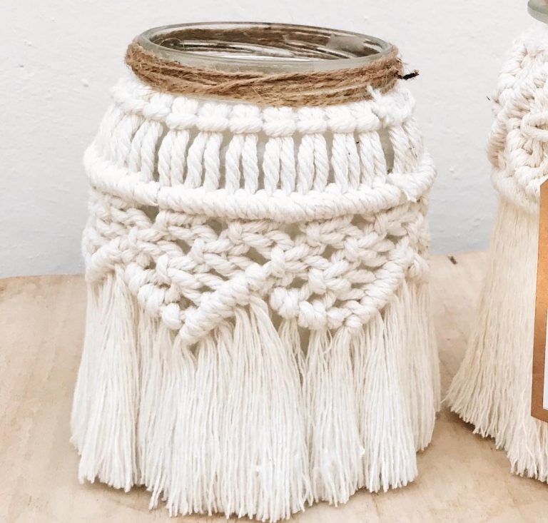 Macrame covered jar