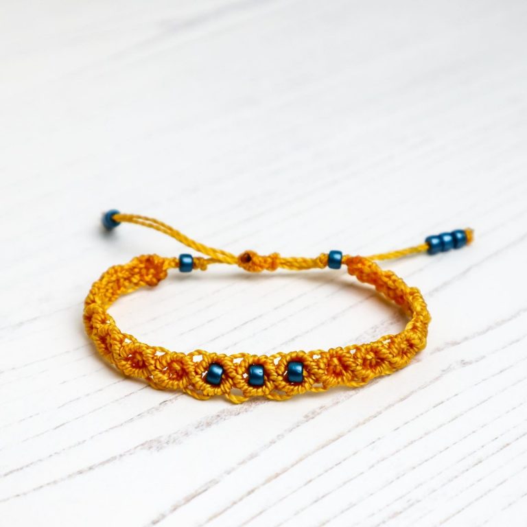 Yellow Wave Bracelet with Turquoise Glass Beads 