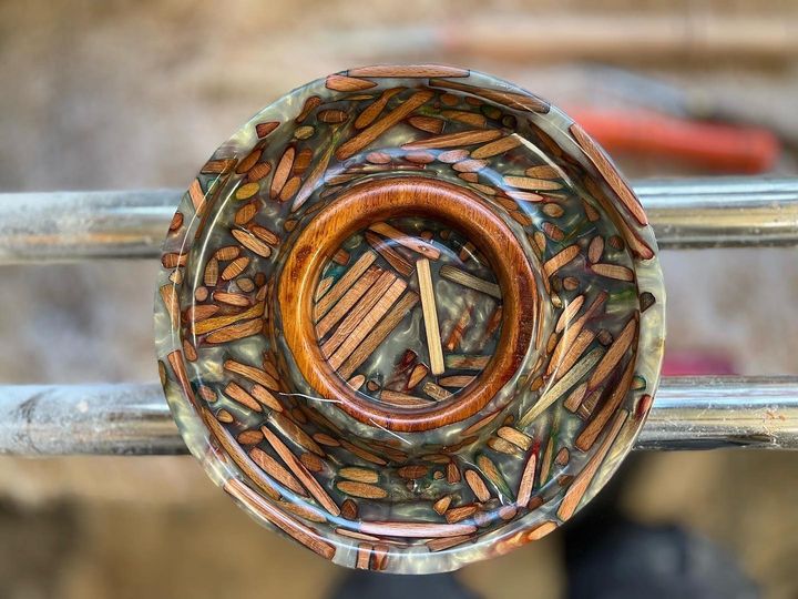 Chip and dip, wood and resin bowl