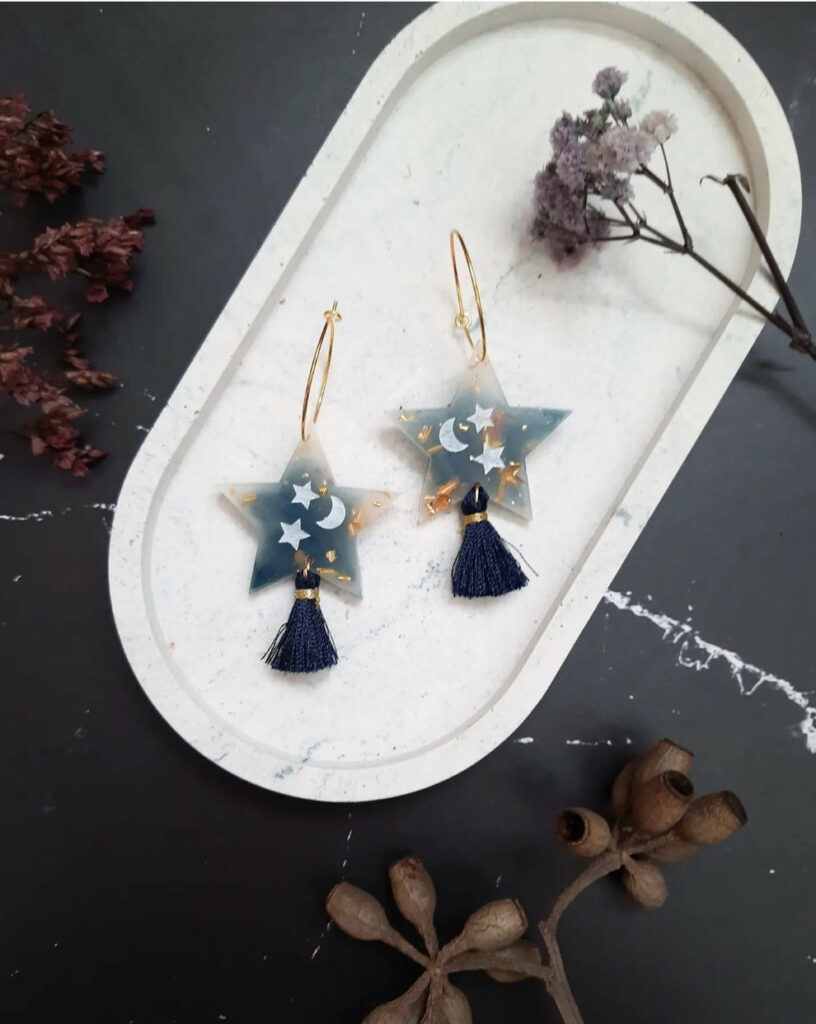 Navy Celestial Star Resin Earrings