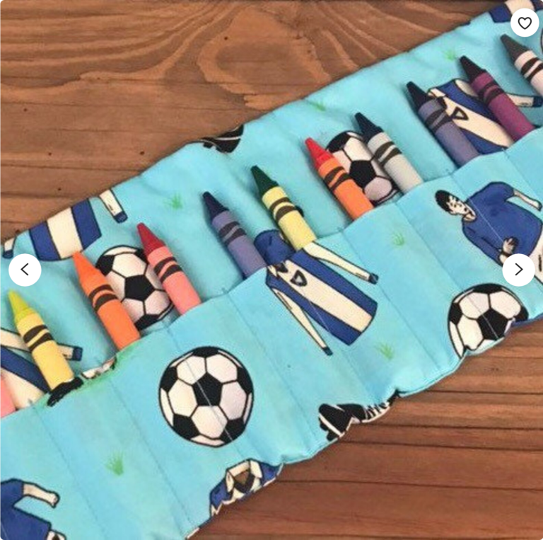 Football Design Crayon Roll containing 12 Crayola Crayons