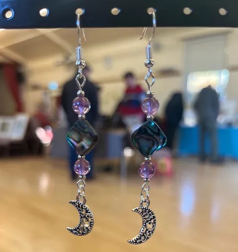 Amethyst and abalone moon earrings