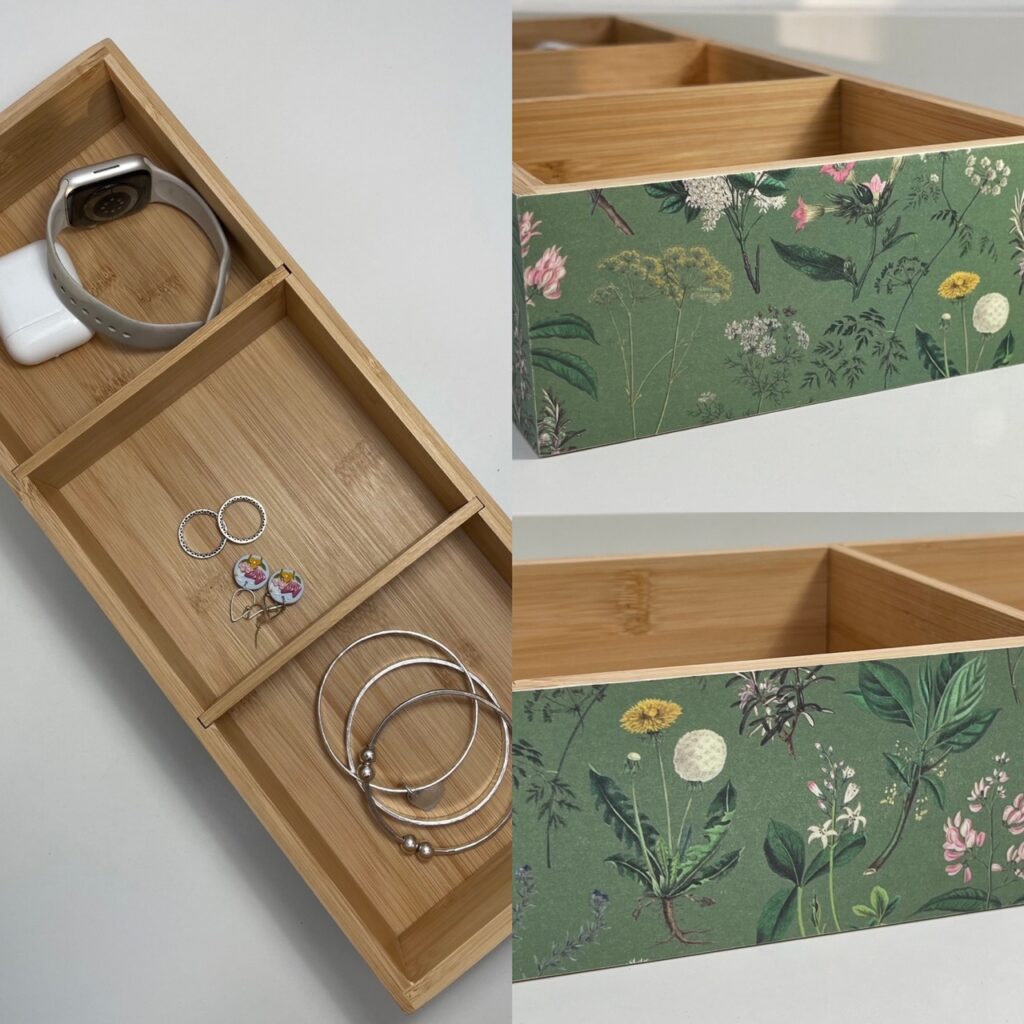 Bamboo Triple Compartment Jewellery Tray. Pretty storage for your home